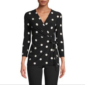 Anne Klein Faux Wrap Top, Black/White, New